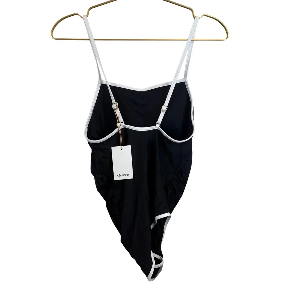 NWT Quince Maternity Italian Square Neck One-Piece Swimsuit Black White Sz Small